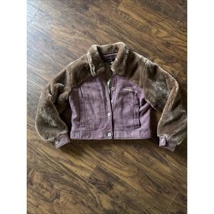 WOMEN ROCA WEAR Purple/sparkle With brown FAUX FUR, JACKET‎ VINTAGE Y2K XL